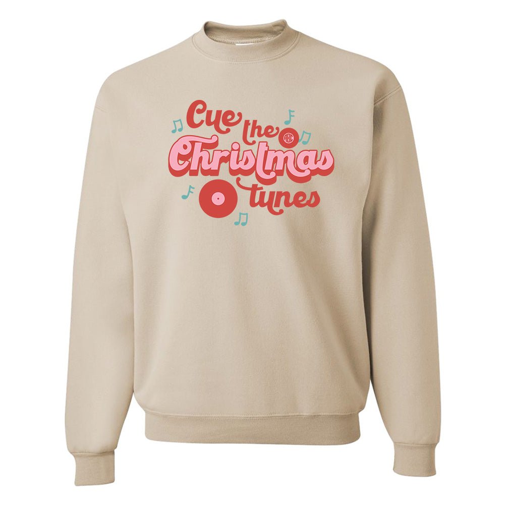 Monogrammed 'Cue The Christmas Tunes' Crewneck Sweatshirt - United Monograms