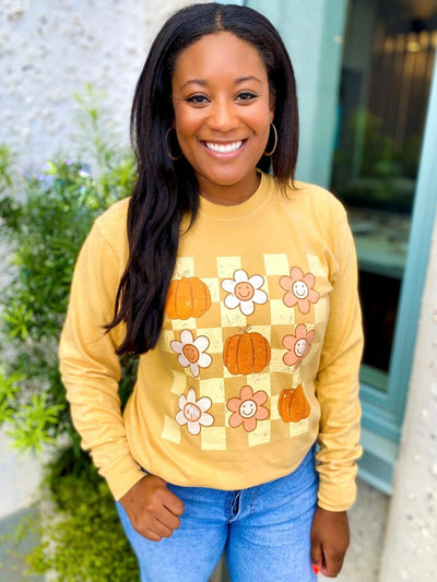 Monogrammed 'Daisy Pumpkin' Comfort Colors Long Sleeve T-Shirt - United Monograms