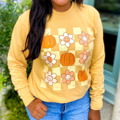Monogrammed 'Daisy Pumpkin' Long Sleeve T-Shirt - United Monograms