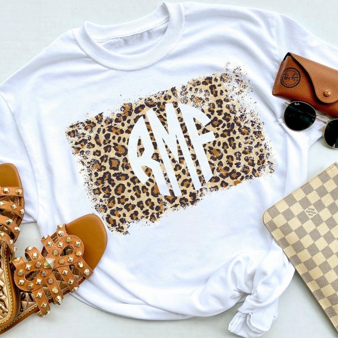 Monogrammed 'Distressed Leopard' Basic T-Shirt - United Monograms
