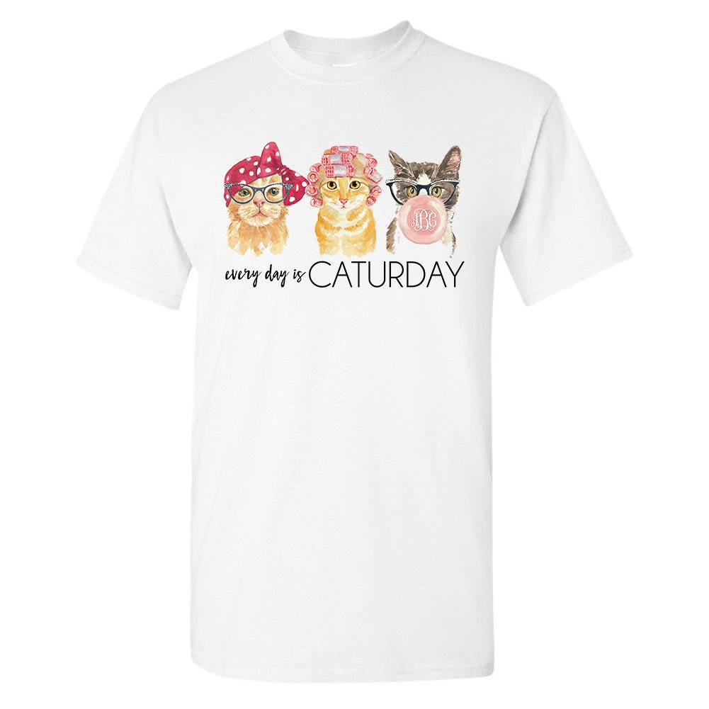 Monogrammed 'Every Day Is Caturday' Basic T-Shirt - United Monograms