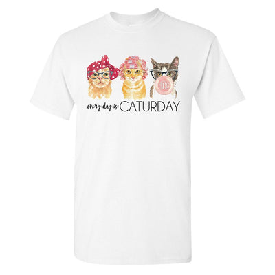 Monogrammed 'Every Day Is Caturday' Basic T-Shirt - United Monograms