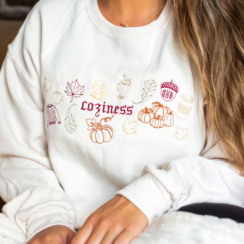 Monogrammed 'Fall Coziness' Embroidered Sweatshirt - United Monograms
