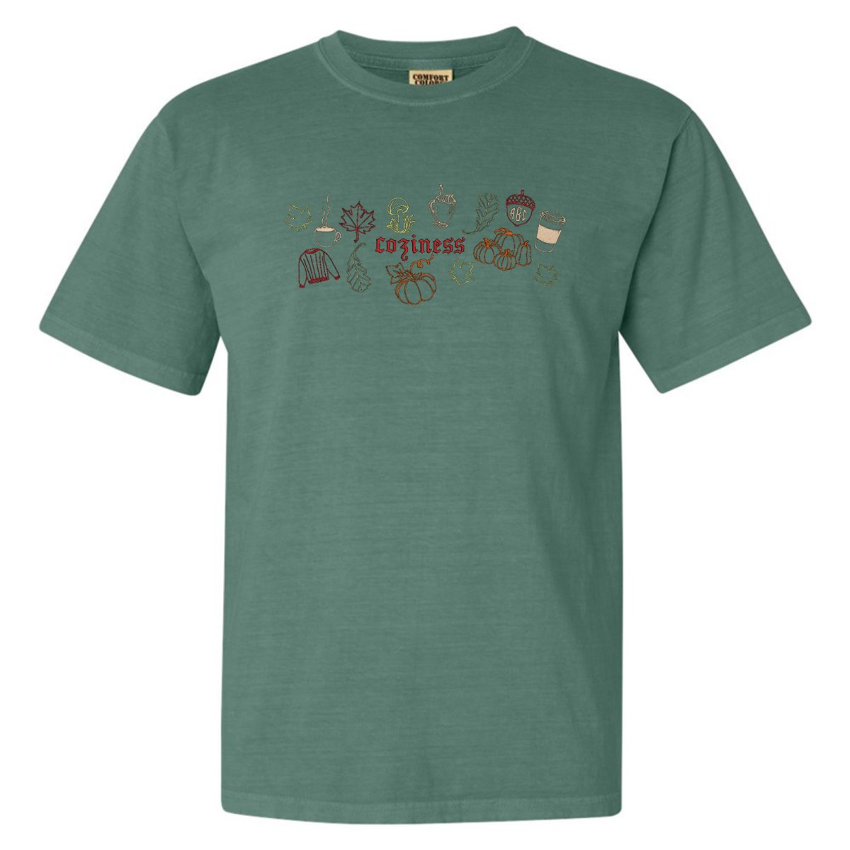 Monogrammed 'Fall Coziness' Embroidered T-Shirt - United Monograms