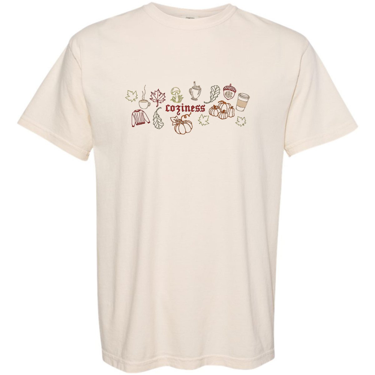 Monogrammed 'Fall Coziness' Embroidered T-Shirt - United Monograms