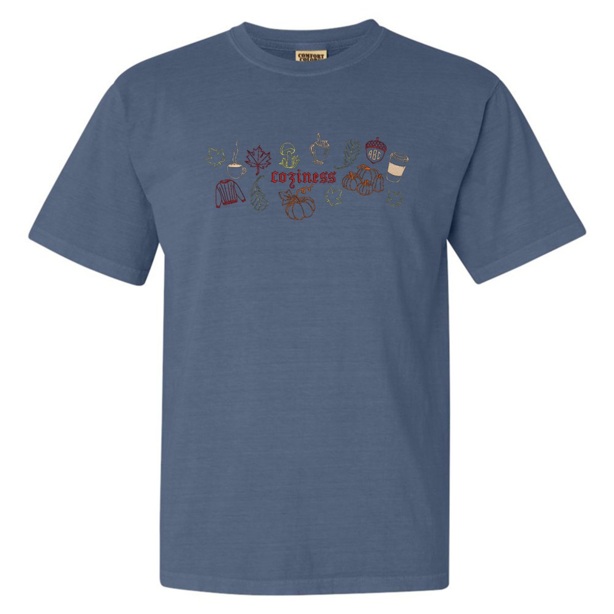 Monogrammed 'Fall Coziness' Embroidered T-Shirt - United Monograms