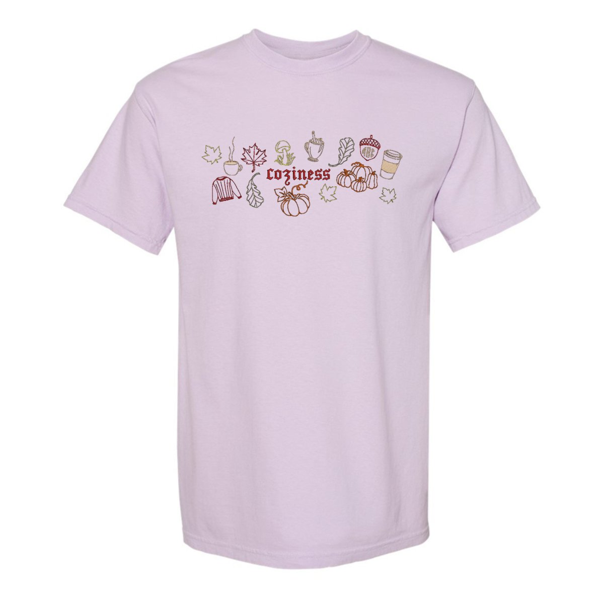 Monogrammed 'Fall Coziness' Embroidered T-Shirt - United Monograms
