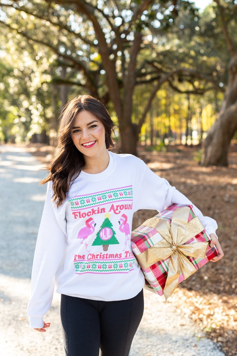 Monogrammed 'Flockin' Around The Christmas Tree' Crewneck Sweatshirt - United Monograms