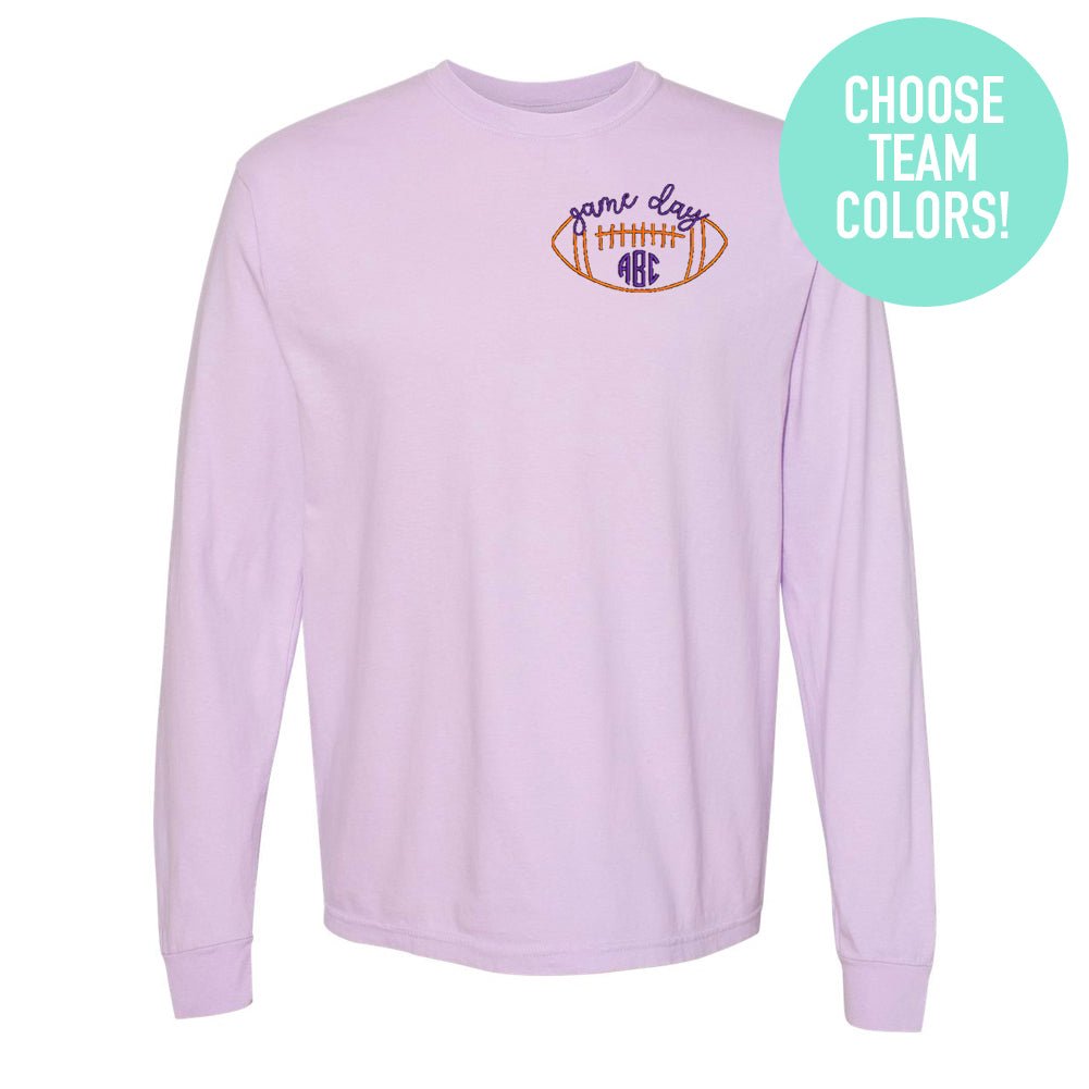 Monogrammed Football Game Day Comfort Colors Long Sleeve T-Shirt - United Monograms