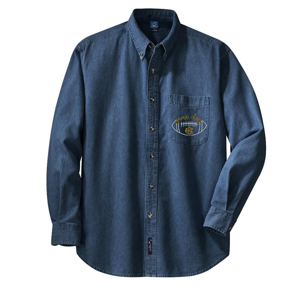 Monogrammed Football Game Day Oversized Denim Shirt - United Monograms