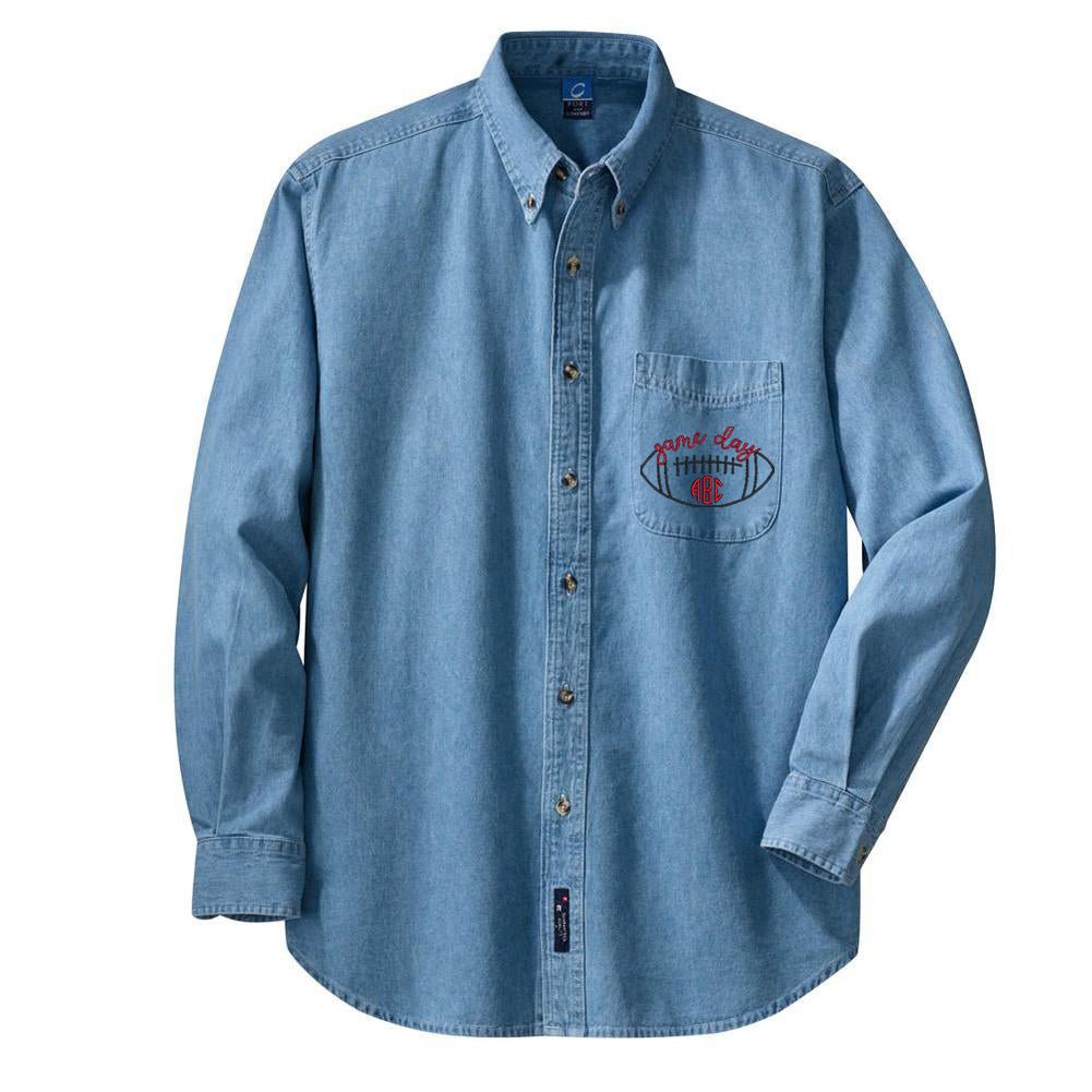 Monogrammed Football Game Day Oversized Denim Shirt