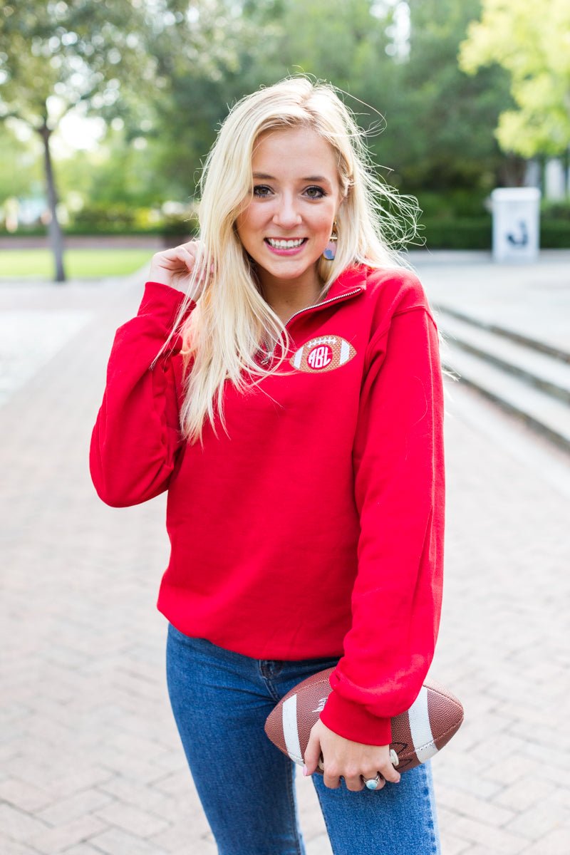 Monogrammed Football Quarter Zip Sweatshirt - United Monograms