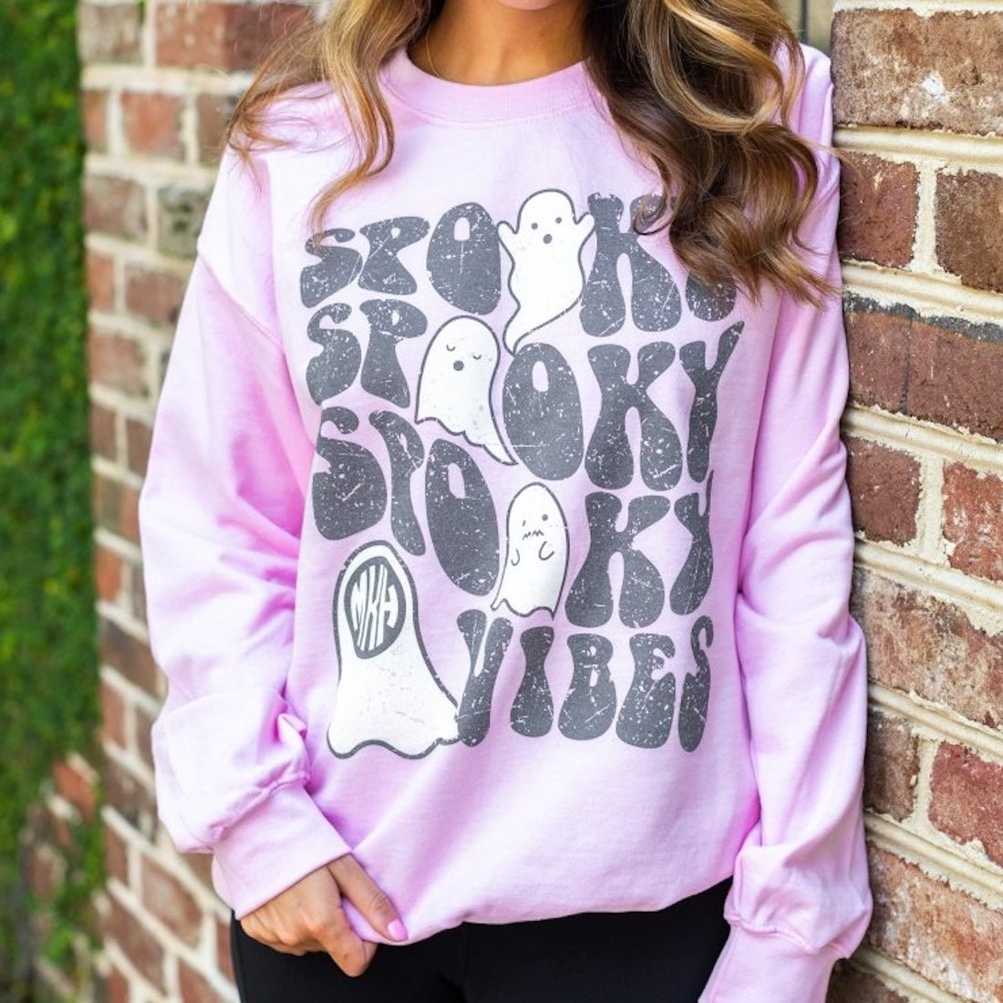 Monogrammed 'Ghost Spooky Vibes' Crewneck Sweatshirt - United Monograms
