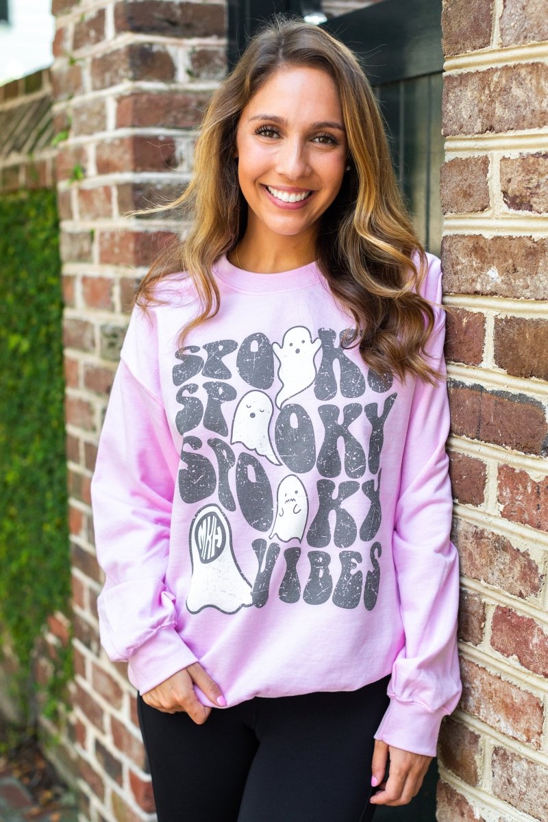 Monogrammed 'Ghost Spooky Vibes' Crewneck Sweatshirt - United Monograms
