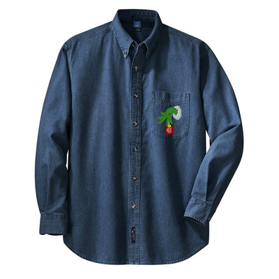Monogrammed Grinch Hand Oversized Denim Shirt - United Monograms