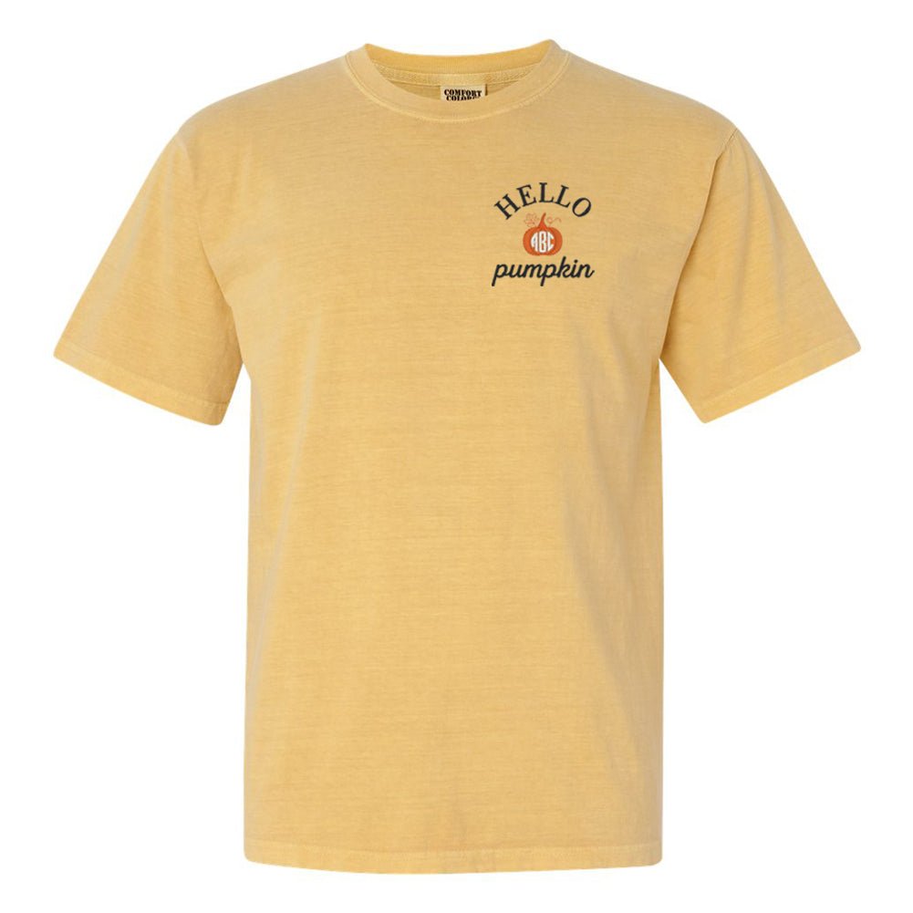 Monogrammed Hello Pumpkin Comfort Colors T-Shirt - United Monograms
