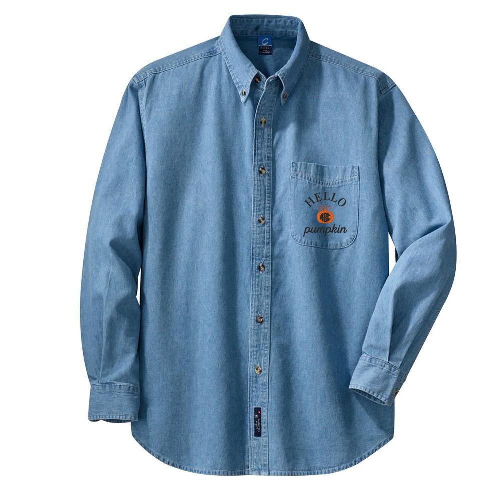 Monogrammed Hello Pumpkin Oversized Denim Shirt - United Monograms