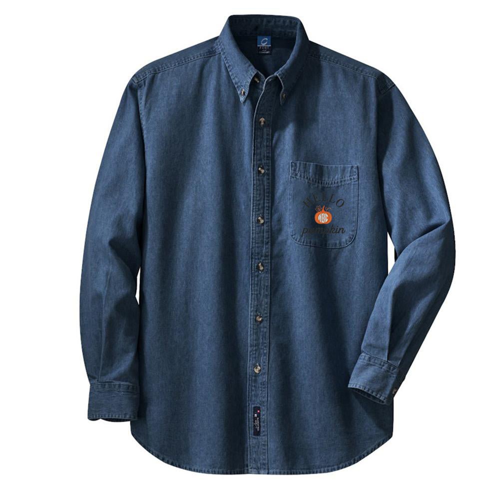 Monogrammed Hello Pumpkin Oversized Denim Shirt - United Monograms
