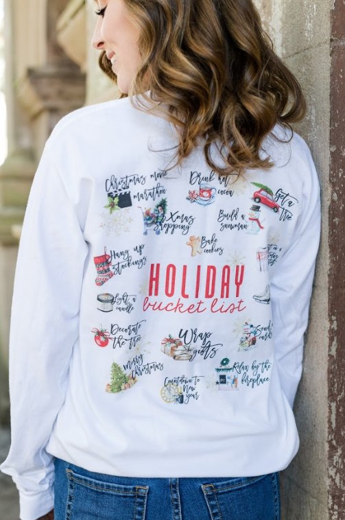 Monogrammed 'Holiday Bucket List' Front & Back Long Sleeve T-Shirt - United Monograms