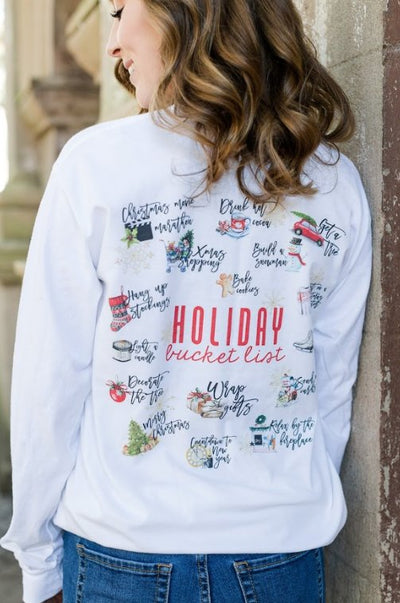 Monogrammed 'Holiday Bucket List' Front & Back Long Sleeve T-Shirt - United Monograms