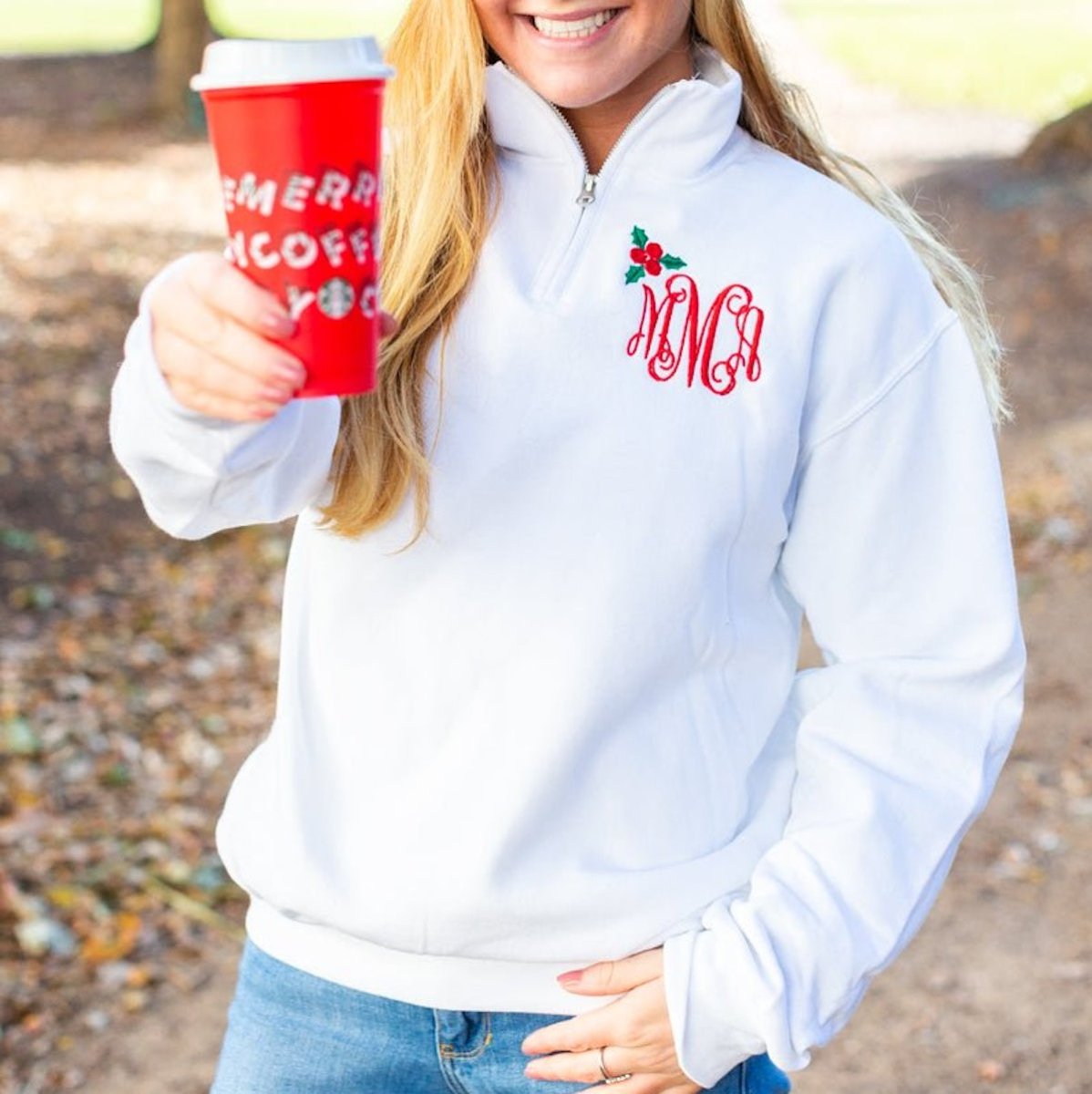 Monogrammed Holly Quarter Zip Sweatshirt - United Monograms