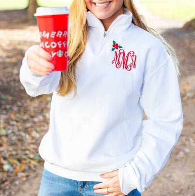 Monogrammed Holly Quarter Zip Sweatshirt - United Monograms