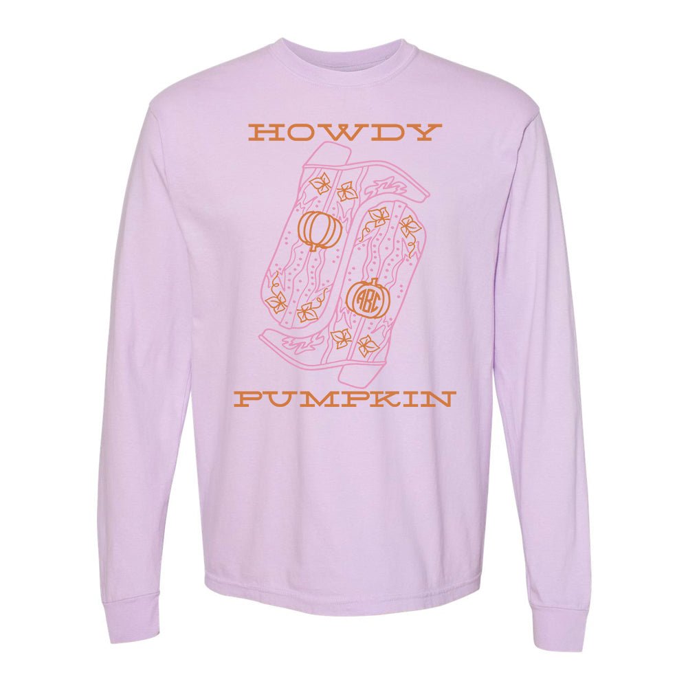 Monogrammed 'Howdy Pumpkin Boots' Long Sleeve T-Shirt - United Monograms