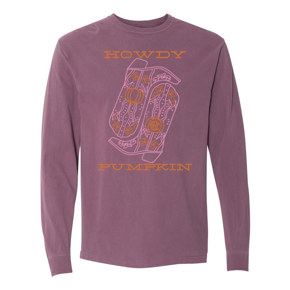Monogrammed 'Howdy Pumpkin Boots' Long Sleeve T-Shirt - United Monograms