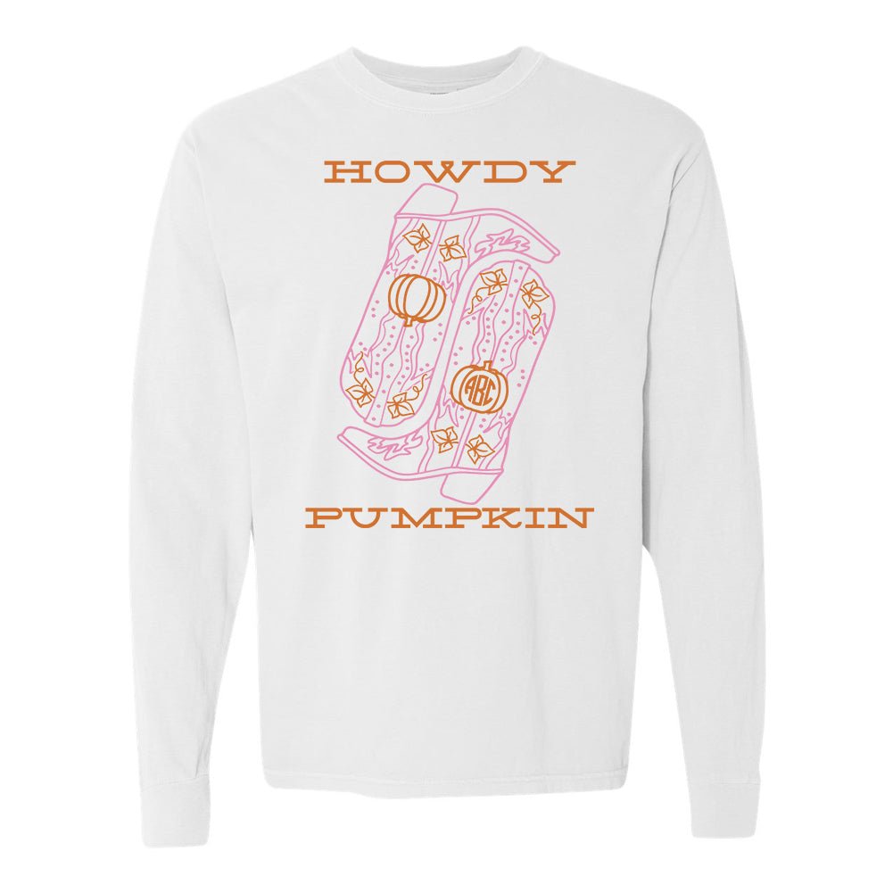 Monogrammed 'Howdy Pumpkin Boots' Long Sleeve T-Shirt - United Monograms