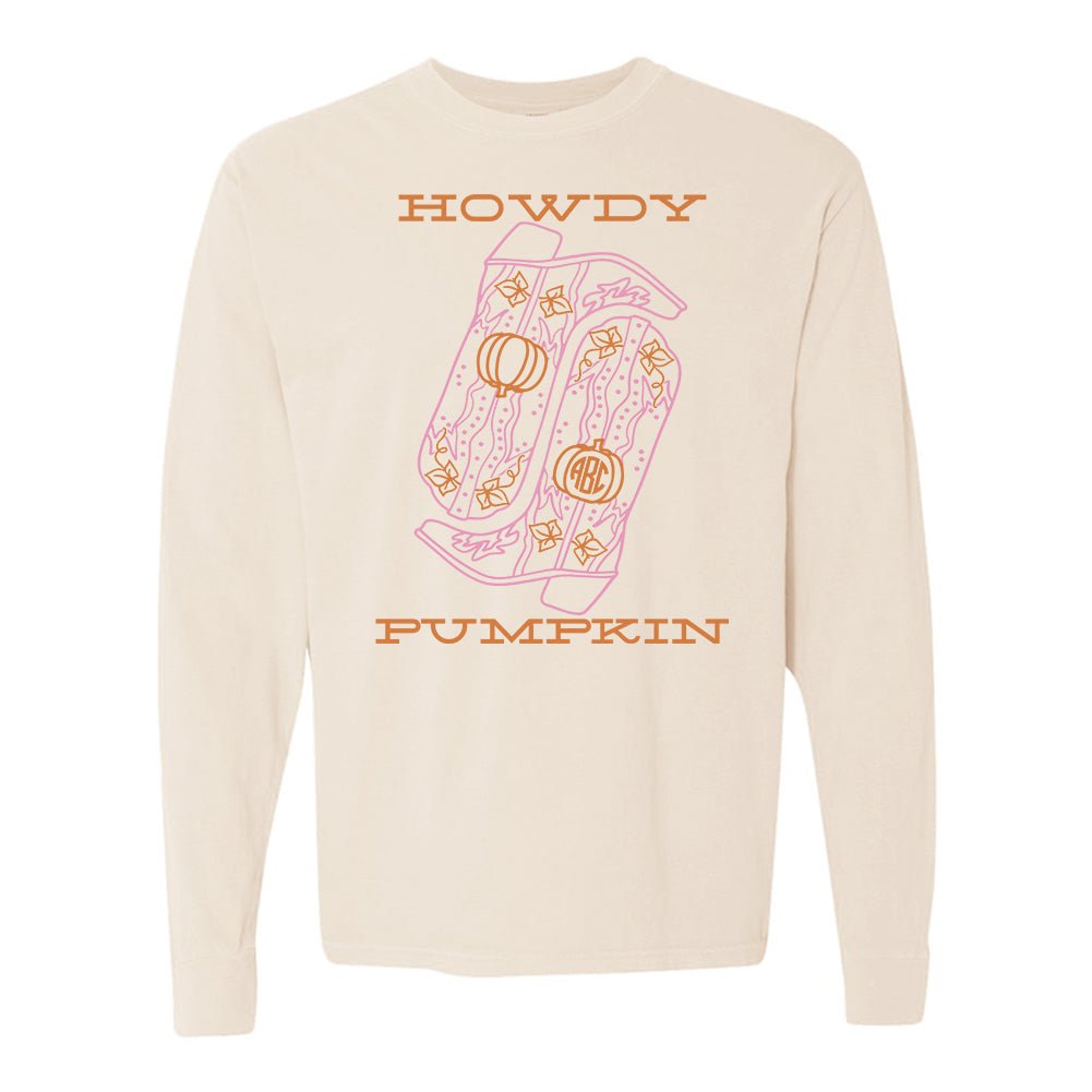 Monogrammed 'Howdy Pumpkin Boots' Long Sleeve T-Shirt - United Monograms