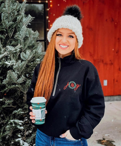 Monogrammed 'Joy' Quarter Zip Sweatshirt - United Monograms
