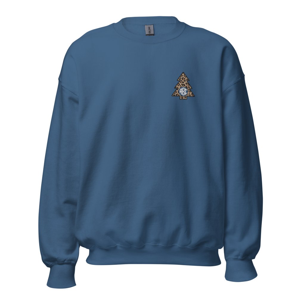Monogrammed Leopard Christmas Tree Crewneck Sweatshirt - United Monograms