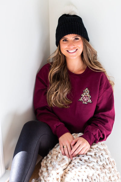Monogrammed Leopard Christmas Tree Crewneck Sweatshirt - United Monograms