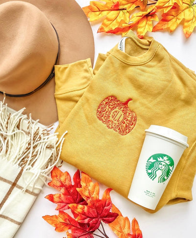Monogrammed Leopard Pumpkin Premium Crewneck Sweatshirt - United Monograms