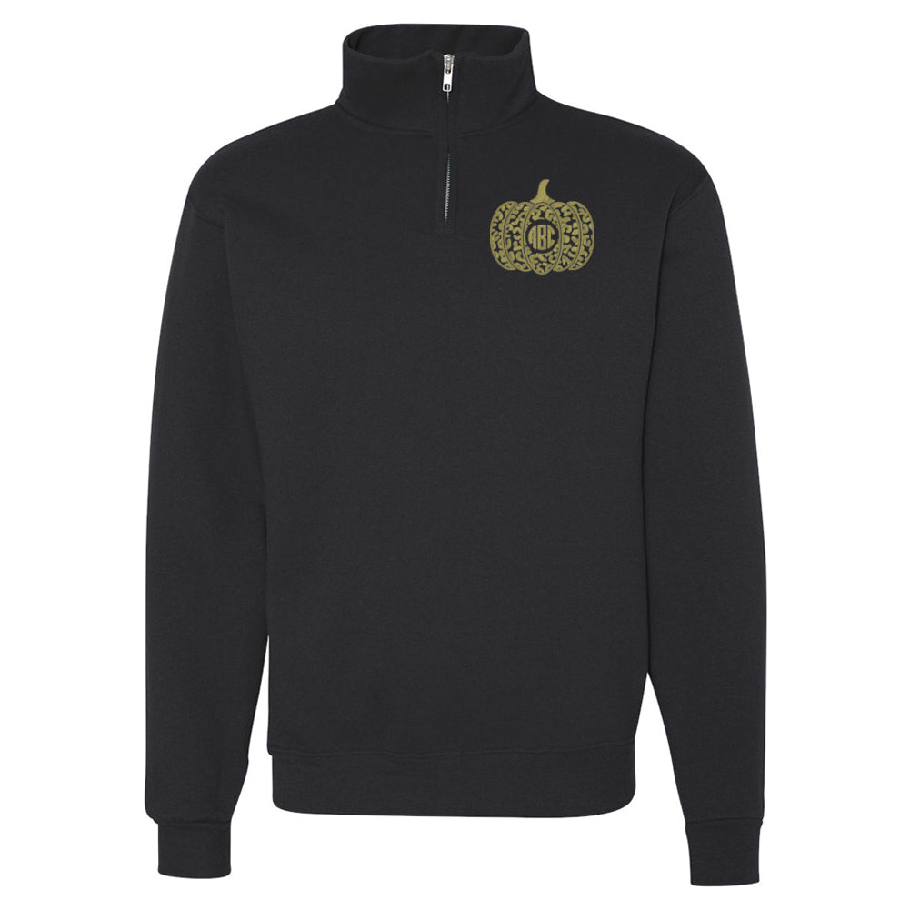 Monogrammed Leopard Pumpkin Quarter Zip Sweatshirt - United Monograms