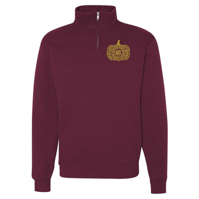 Monogrammed Leopard Pumpkin Quarter Zip Sweatshirt - United Monograms