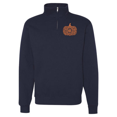 Monogrammed Leopard Pumpkin Quarter Zip Sweatshirt - United Monograms