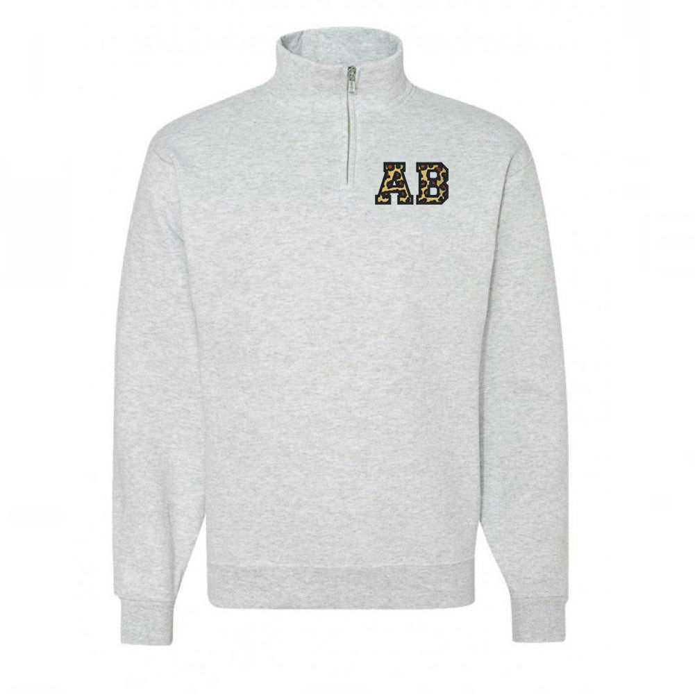 Monogrammed Leopard Quarter Zip Sweatshirt - United Monograms
