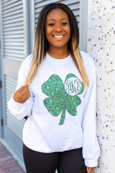 Monogrammed 'Leopard Shamrock' Crewneck Sweatshirt - United Monograms