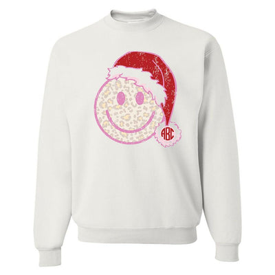 Monogrammed 'Leopard Smiley Santa' Crewneck Sweatshirt - United Monograms