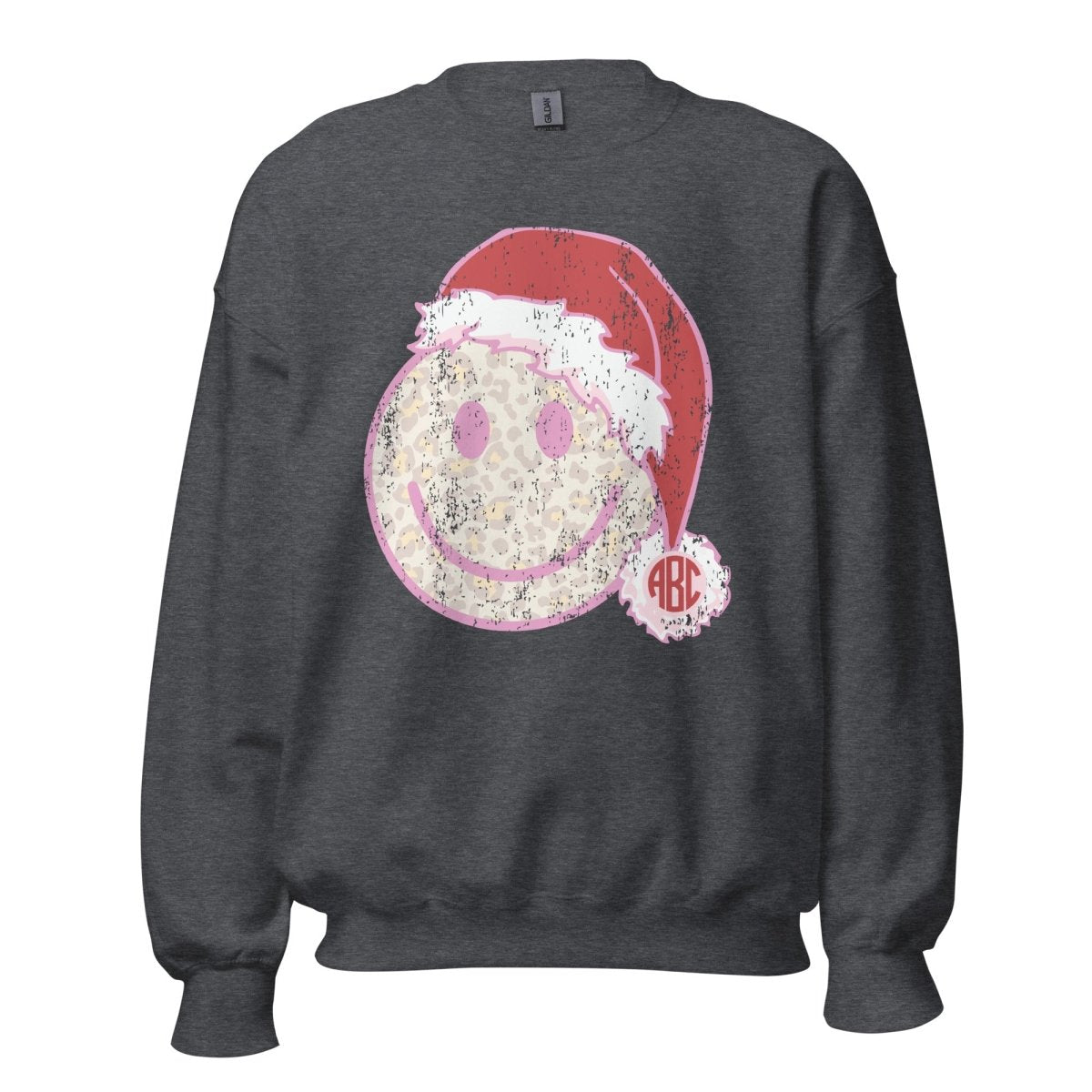 Monogrammed 'Leopard Smiley Santa' Crewneck Sweatshirt - United Monograms