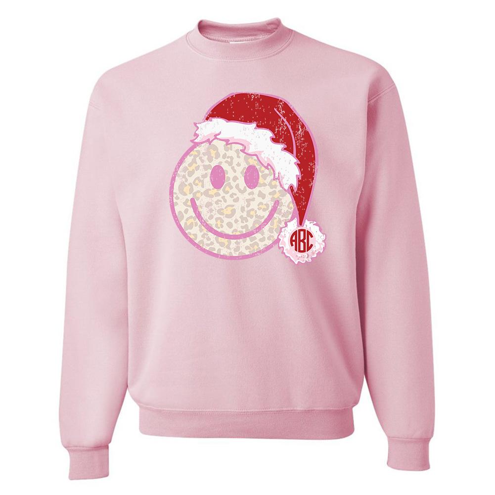 Monogrammed 'Leopard Smiley Santa' Crewneck Sweatshirt - United Monograms