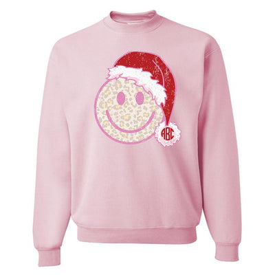 Monogrammed 'Leopard Smiley Santa' Crewneck Sweatshirt - United Monograms