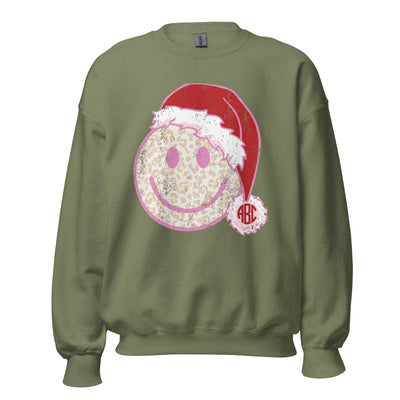 Monogrammed 'Leopard Smiley Santa' Crewneck Sweatshirt - United Monograms