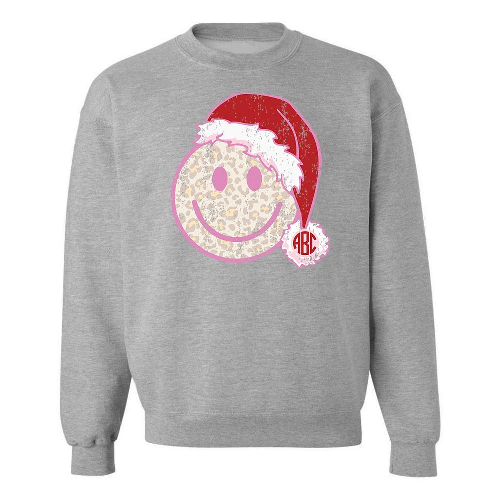 Monogrammed 'Leopard Smiley Santa' Crewneck Sweatshirt - United Monograms