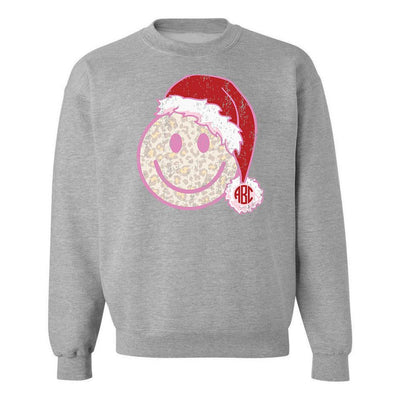 Monogrammed 'Leopard Smiley Santa' Crewneck Sweatshirt - United Monograms