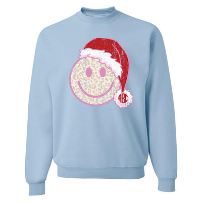 Monogrammed 'Leopard Smiley Santa' Crewneck Sweatshirt - United Monograms