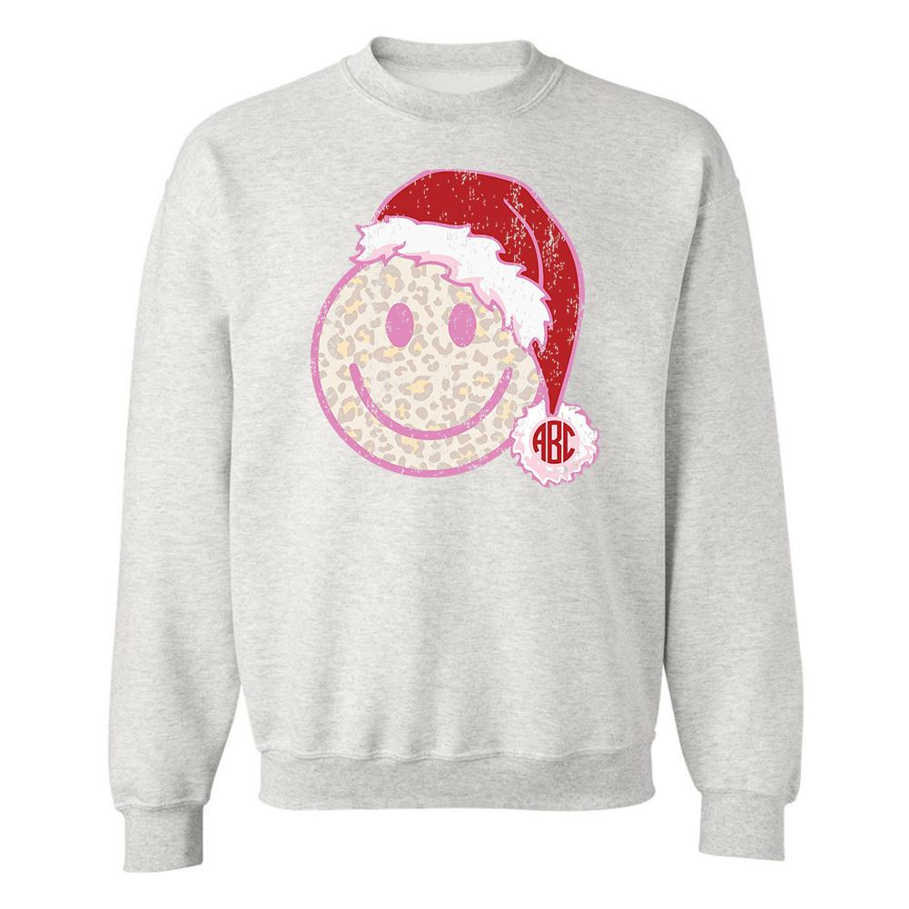 Monogrammed 'Leopard Smiley Santa' Crewneck Sweatshirt - United Monograms