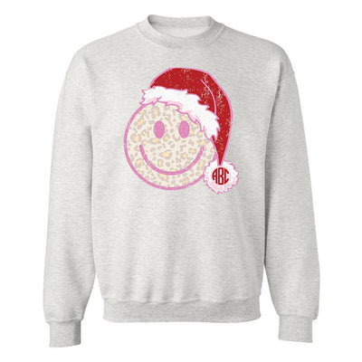 Monogrammed 'Leopard Smiley Santa' Crewneck Sweatshirt - United Monograms