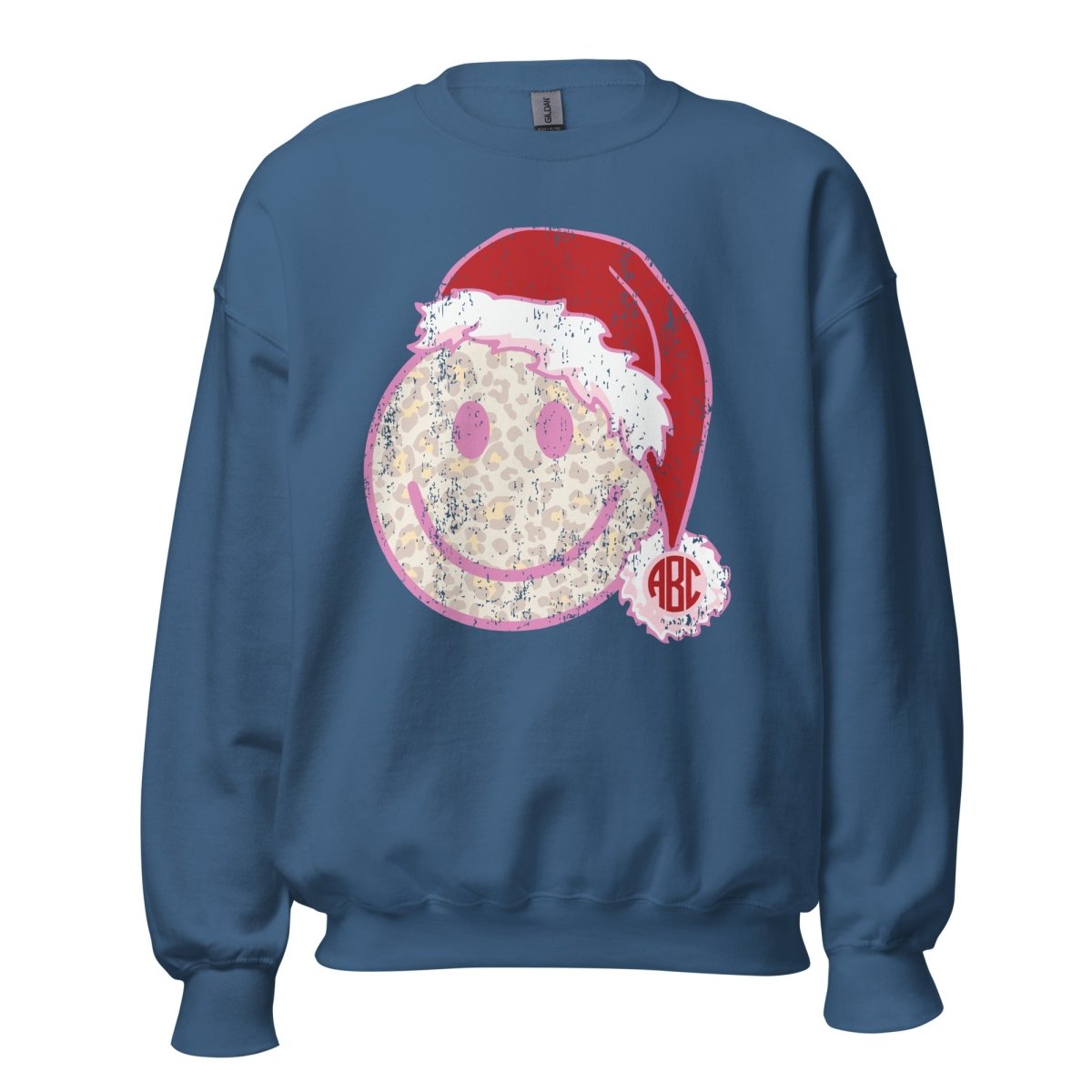 Monogrammed 'Leopard Smiley Santa' Crewneck Sweatshirt - United Monograms